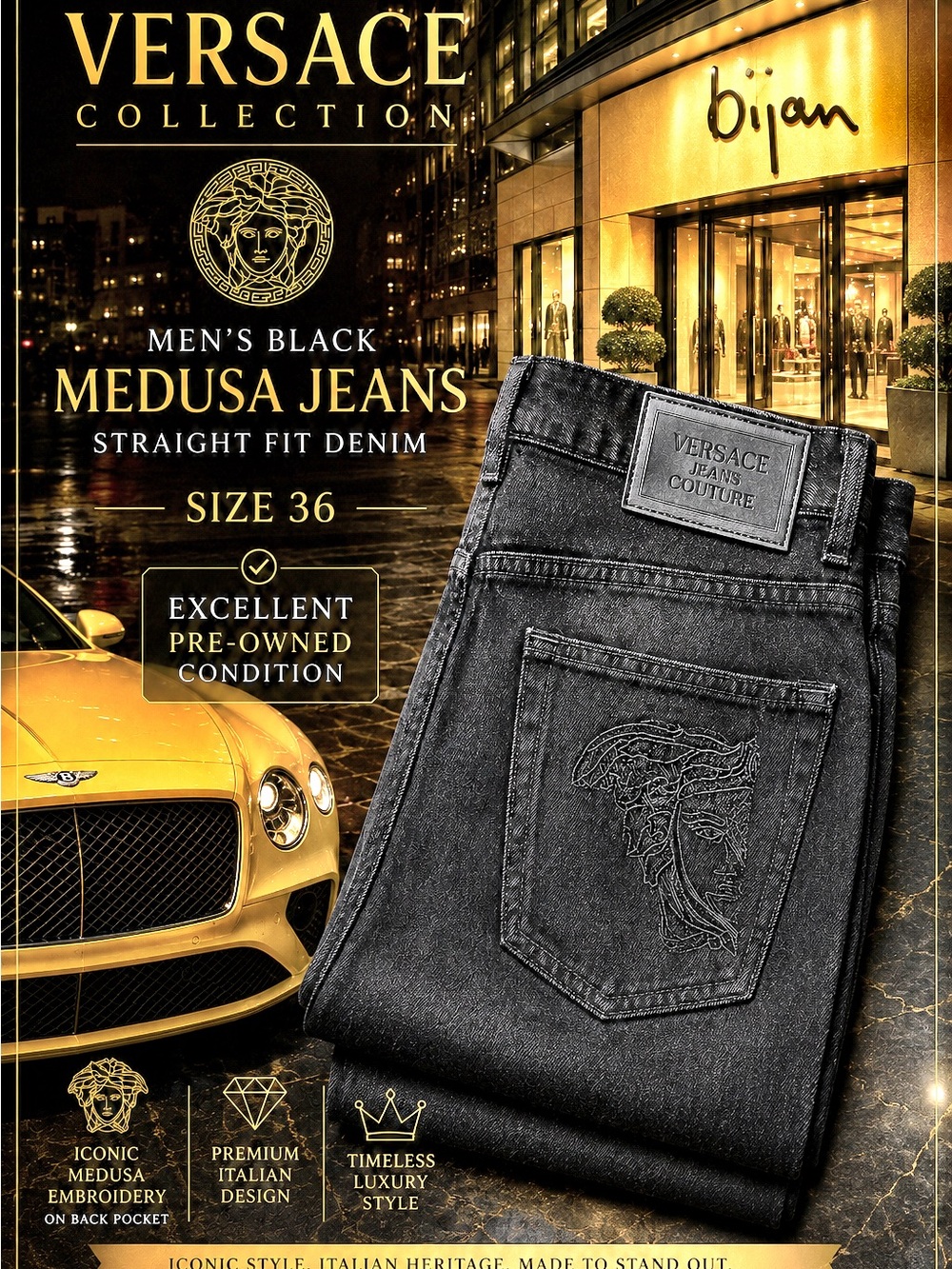 Versace Collection Men's Black Medusa Jeans | Straight Fit Denim | Size 36 - Picture 1 of 14